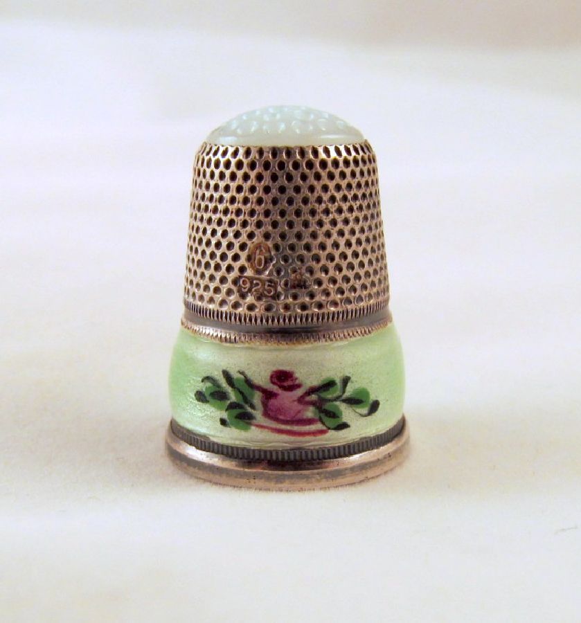 J.A. Henckels Sterling Green Guilloche Thimble Glass Top 1" J.A. Henckels Sterling Green Guilloche Thimble Glass Top 1"