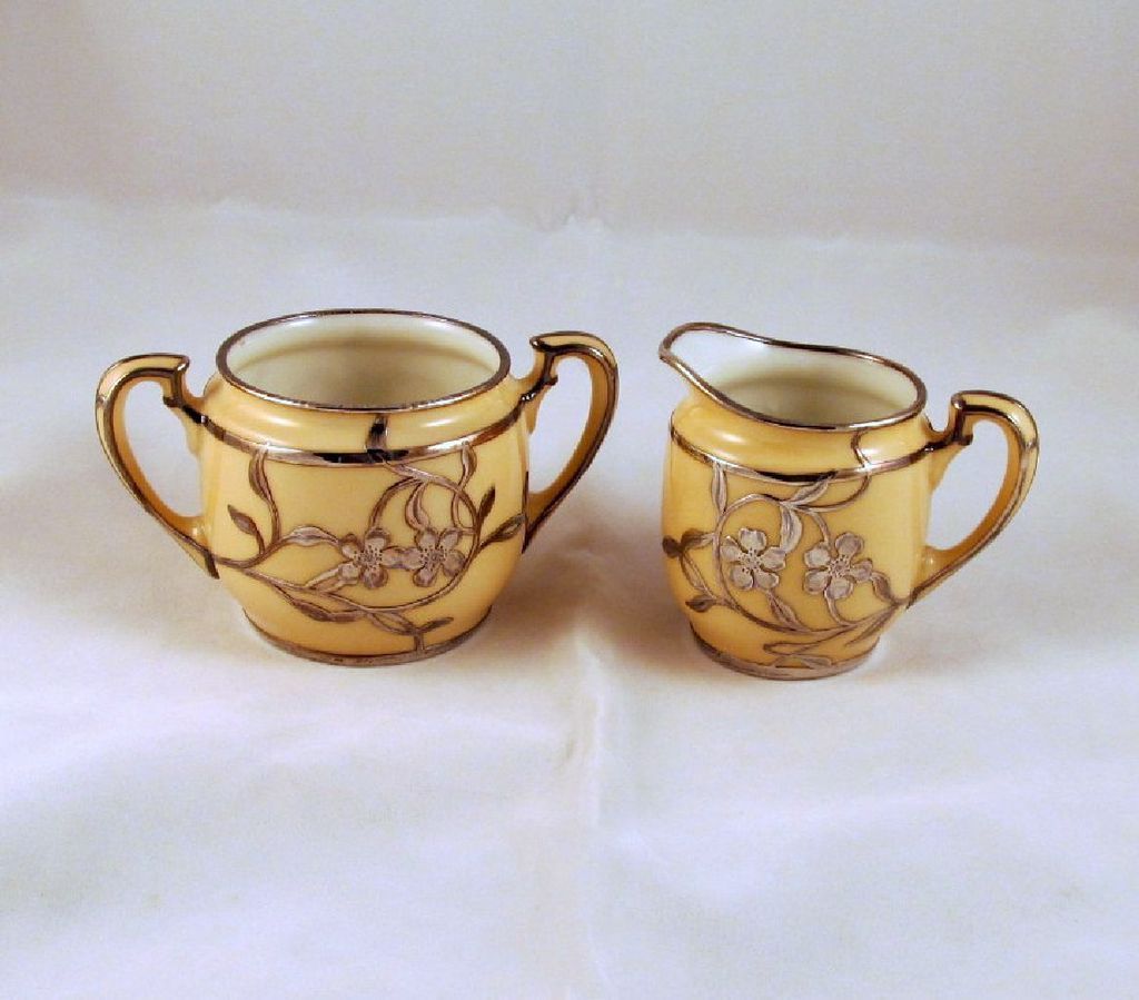 Lenox Sterling Silver Overlay Creamer Sugar Bowl Monogram B Lenox Sterling Silver Overlay Creamer Sugar Bowl Monogram B