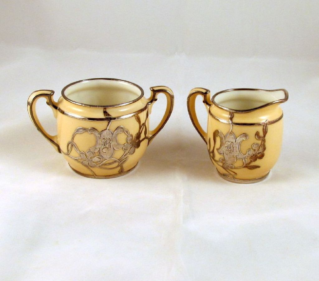 Lenox Sterling Silver Overlay Creamer Sugar Bowl Monogram B Lenox Sterling Silver Overlay Creamer Sugar Bowl Monogram B