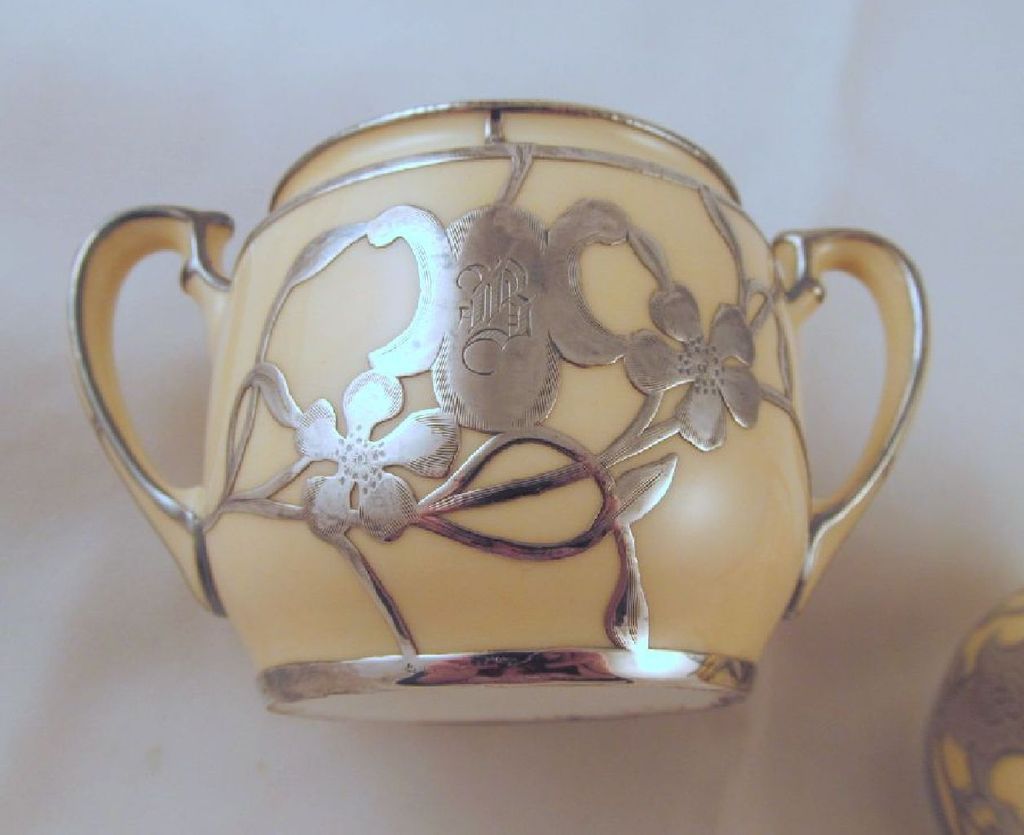Lenox Sterling Silver Overlay Creamer Sugar Bowl Monogram B Lenox Sterling Silver Overlay Creamer Sugar Bowl Monogram B