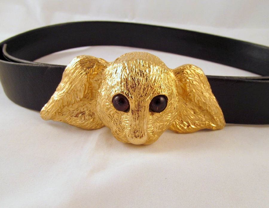 Mimi Di N Lop Bunny Head Buckle Belt Gold-tone Glass Eyes Mimi Di N Lop Bunny Head Buckle Belt Gold-tone Glass Eyes