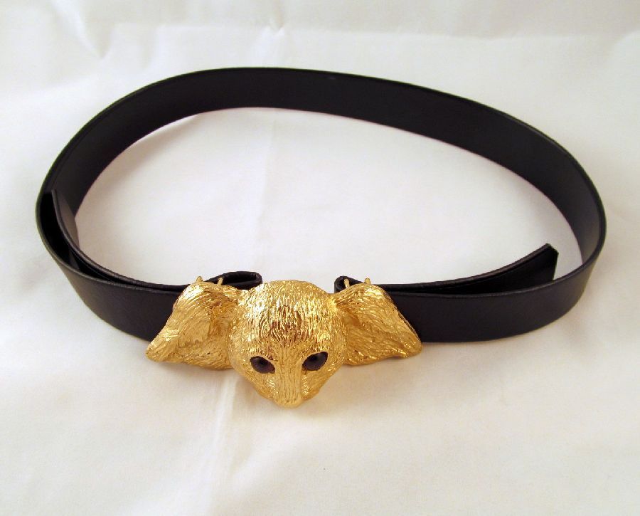 Mimi Di N Lop Bunny Head Buckle Belt Gold-tone Glass Eyes Mimi Di N Lop Bunny Head Buckle Belt Gold-tone Glass Eyes