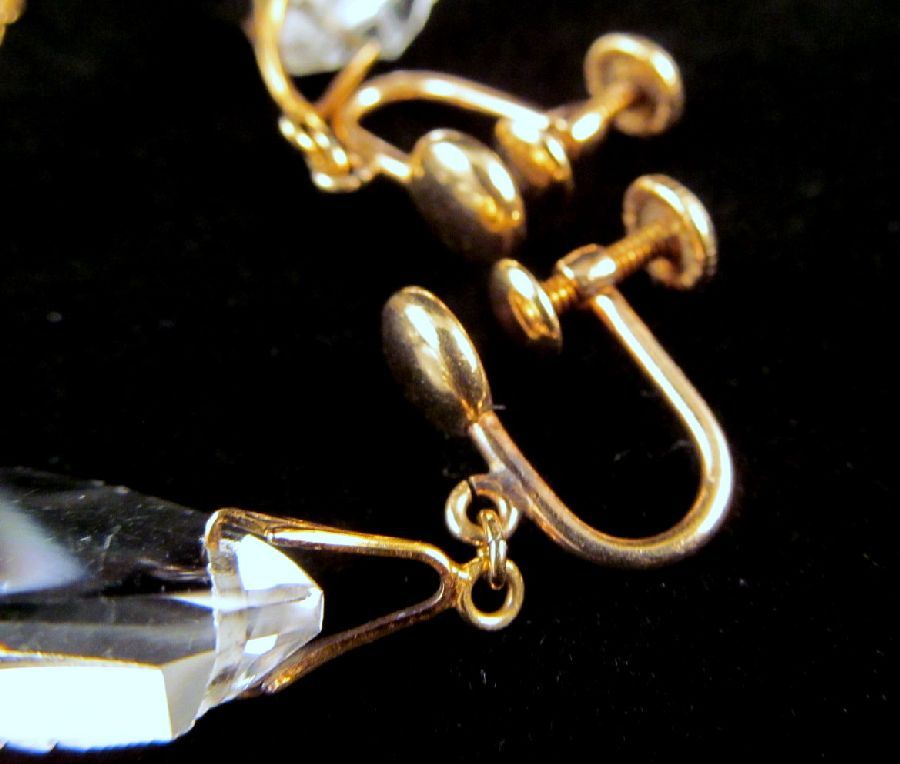 Reverse Carved Rock Crystal Pagoda Pendant Earrings Gold Filled Reverse Carved Rock Crystal Pagoda Pendant Earrings Gold Filled