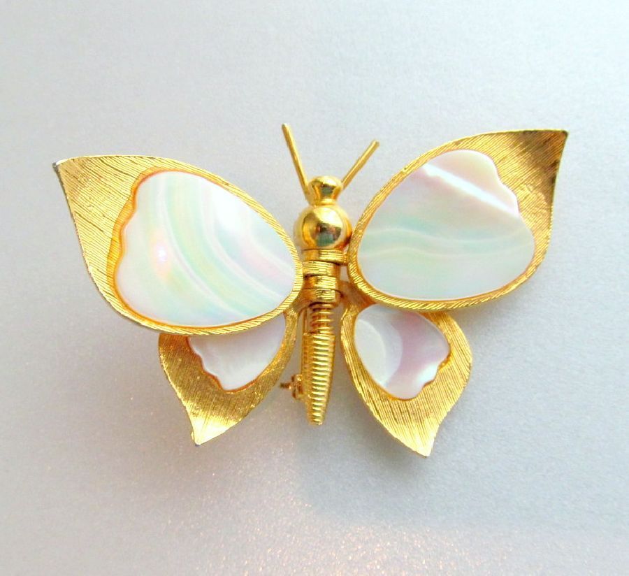 R. Mandle Articulated Butterfly Mother of Pearl Brooch R. Mandle Articulated Butterfly Mother of Pearl Brooch