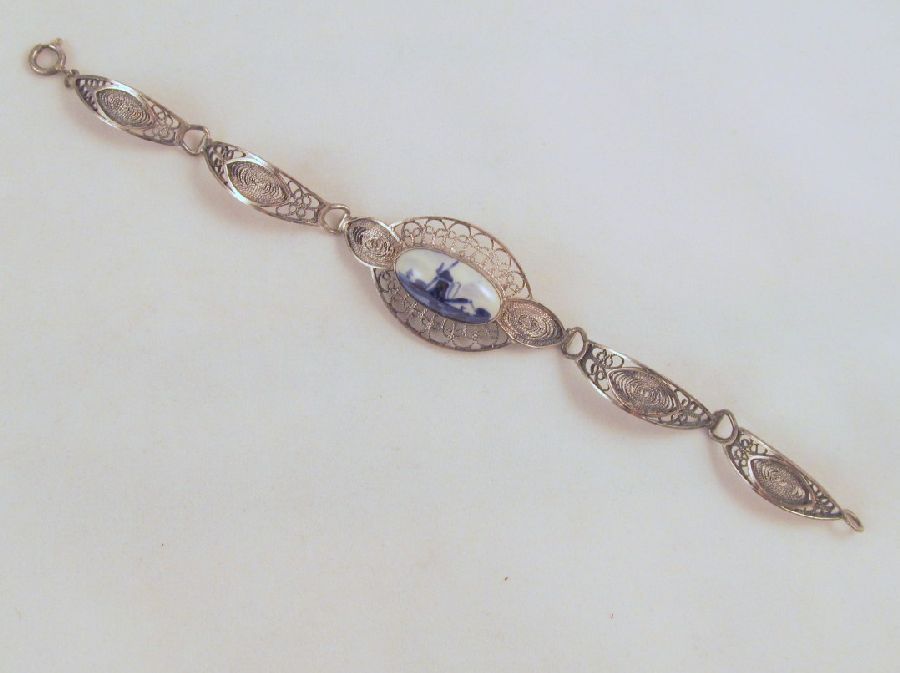 Delft Blue Windmill 835 Silver Filigree Cannetille Bracelet Delft Blue Windmill 835 Silver Filigree Cannetille Bracelet