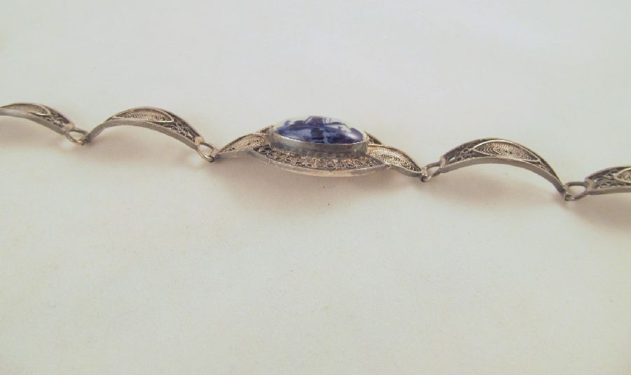 Delft Blue Windmill 835 Silver Filigree Cannetille Bracelet Delft Blue Windmill 835 Silver Filigree Cannetille Bracelet