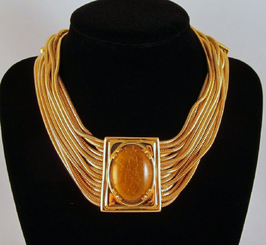 Monet Runway Amber Choker Necklace Multi Snake Chains Monet Runway Amber Choker Necklace Multi Snake Chains