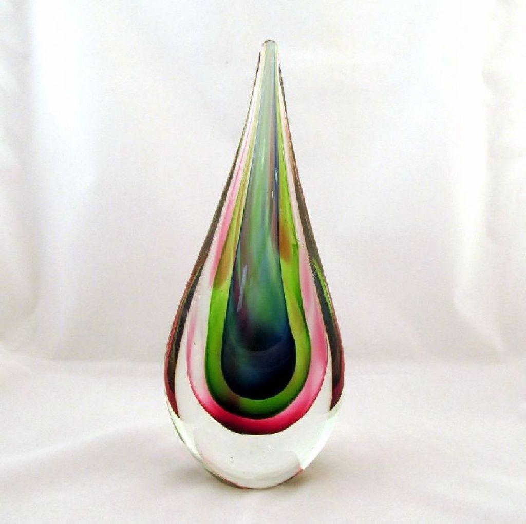 Flavio Poli for Seguso Sommerso Teardrop Sculpture Fuchsia Green Blue Clear Flavio Poli for Seguso Sommerso Teardrop Sculpture Fuchsia Green Blue Clear
