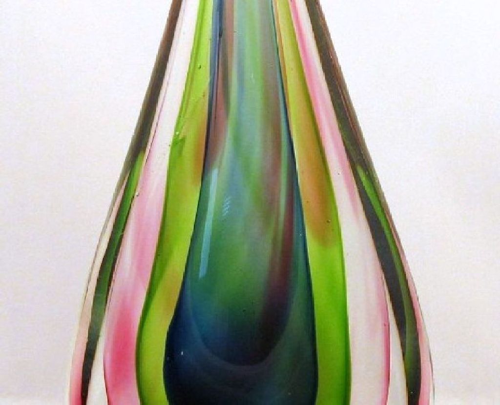 Flavio Poli for Seguso Sommerso Teardrop Sculpture Fuchsia Green Blue Clear Flavio Poli for Seguso Sommerso Teardrop Sculpture Fuchsia Green Blue Clear