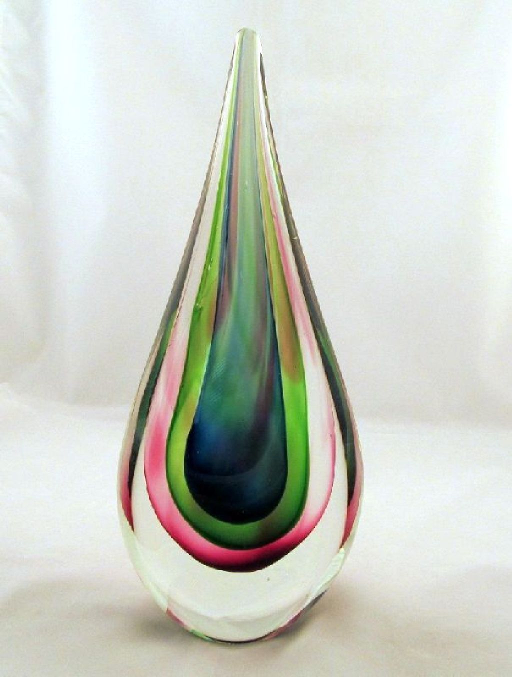 Flavio Poli for Seguso Sommerso Teardrop Sculpture Fuchsia Green Blue Clear Flavio Poli for Seguso Sommerso Teardrop Sculpture Fuchsia Green Blue Clear