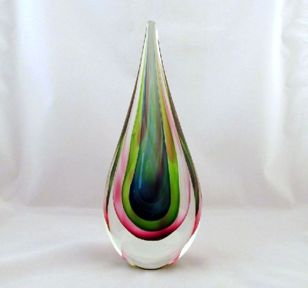 Flavio Poli for Seguso Sommerso Teardrop Sculpture Fuchsia Green Blue Clear Flavio Poli for Seguso Sommerso Teardrop Sculpture Fuchsia Green Blue Clear