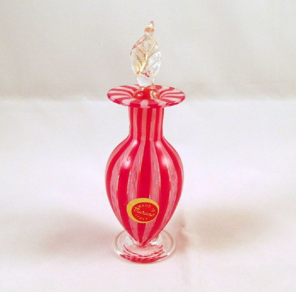 Murano Latticino Red White Gold Perfume Bottle Art Glass Murano Latticino Red White Gold Perfume Bottle Art Glass