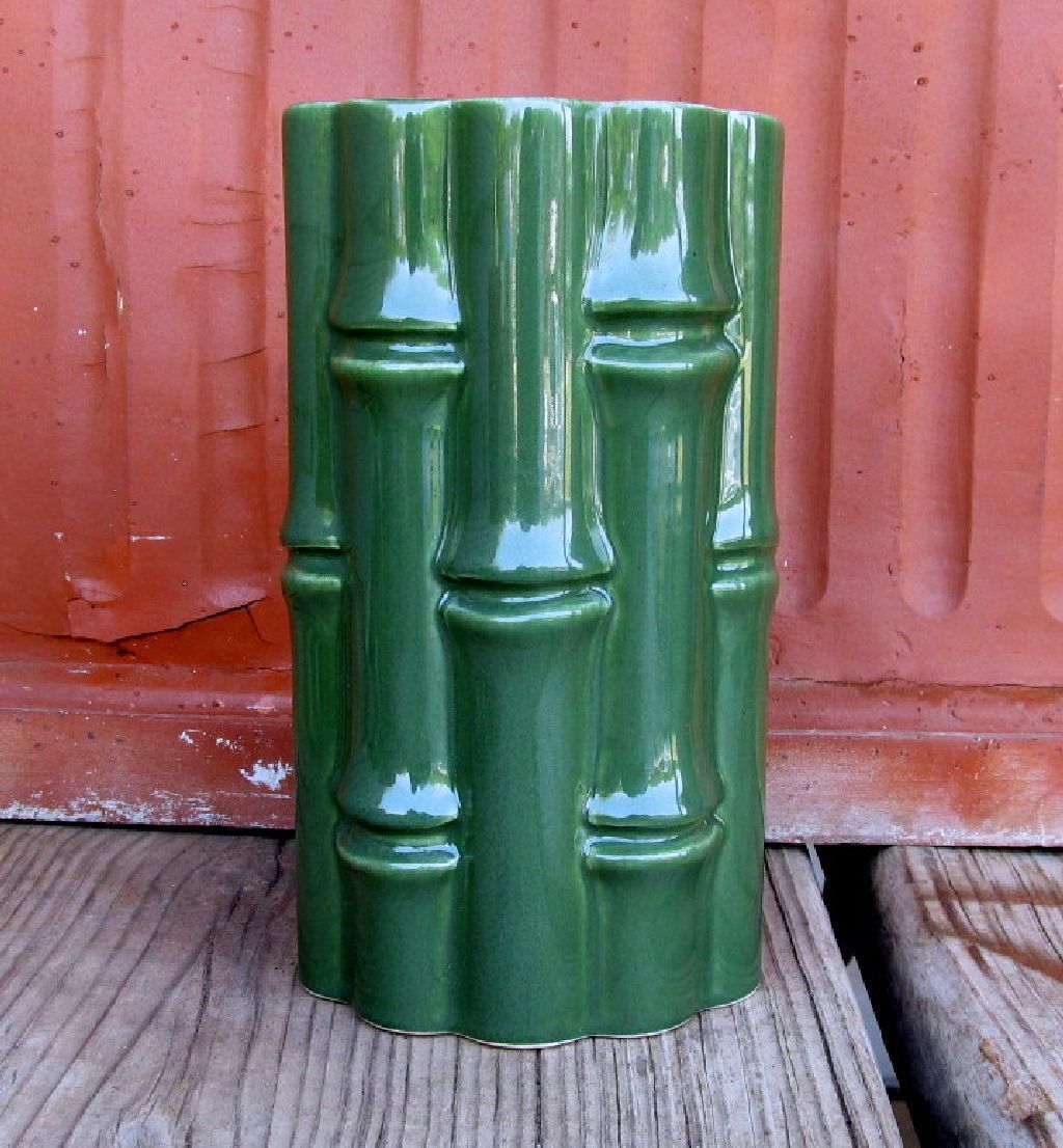 Red Wing Pottery No. 400 Bamboo Vase Green Yellow Tiki Bar Decor Red Wing Pottery No. 400 Bamboo Vase Green Yellow Tiki Bar Decor