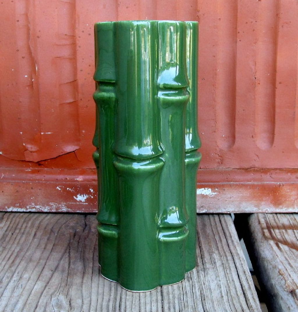 Red Wing Pottery No. 400 Bamboo Vase Green Yellow Tiki Bar Decor Red Wing Pottery No. 400 Bamboo Vase Green Yellow Tiki Bar Decor
