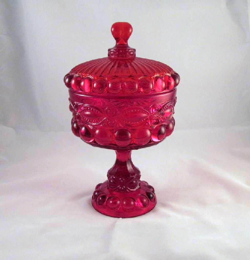 Ruby Red L G Wright Eye Winker Covered Compote 11" Eyewinker Ruby Red L G Wright Eye Winker Covered Compote 11" Eyewinker