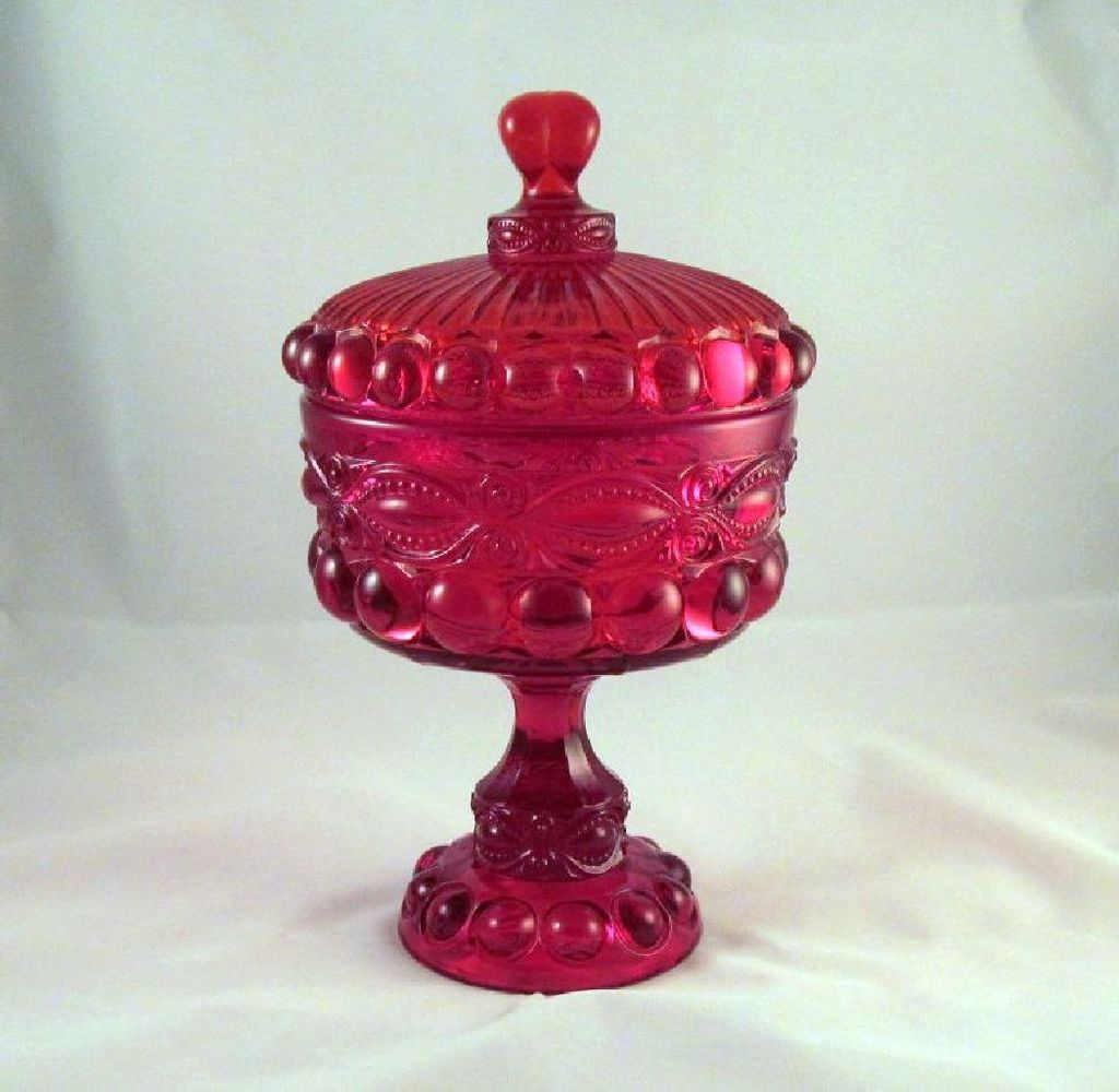 Ruby Red L G Wright Eye Winker Covered Compote 11" Eyewinker Ruby Red L G Wright Eye Winker Covered Compote 11" Eyewinker