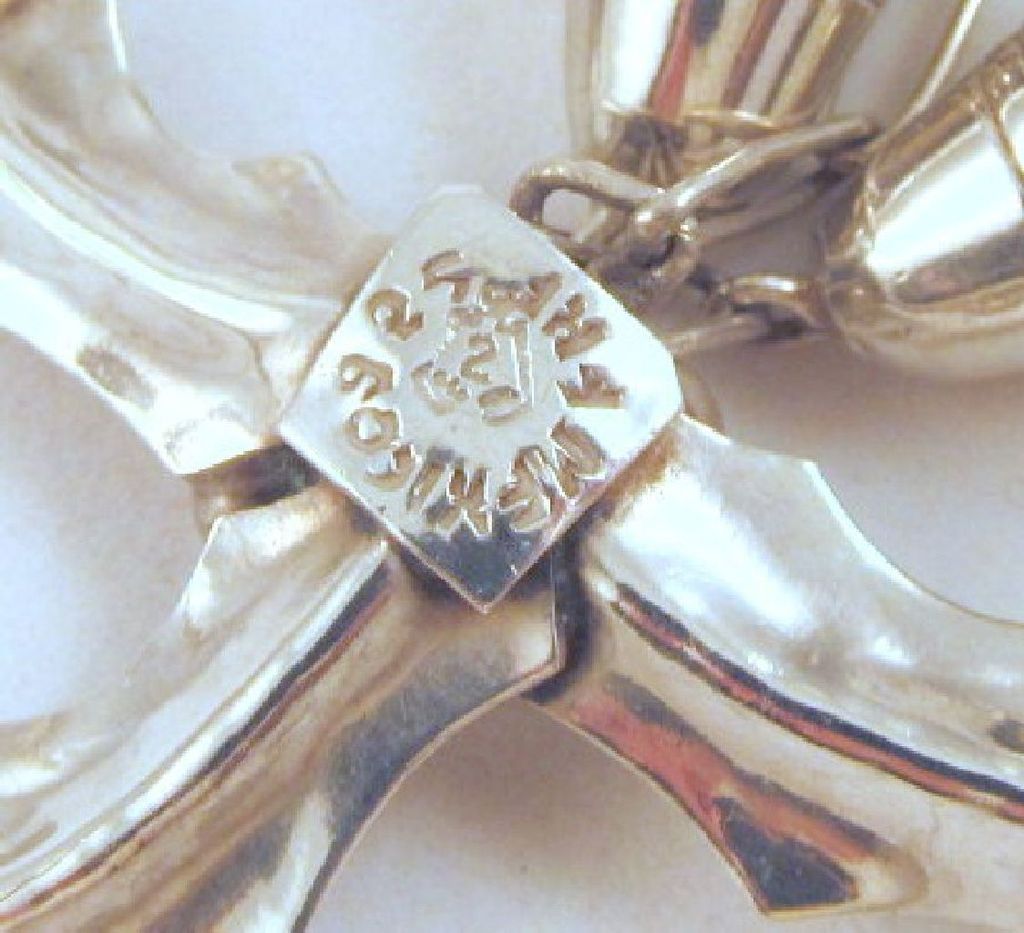 Mexico Sterling Holly Bells Brooch Eagle 2 Mark Handwrought Mexico Sterling Holly Bells Brooch Eagle 2 Mark Handwrought