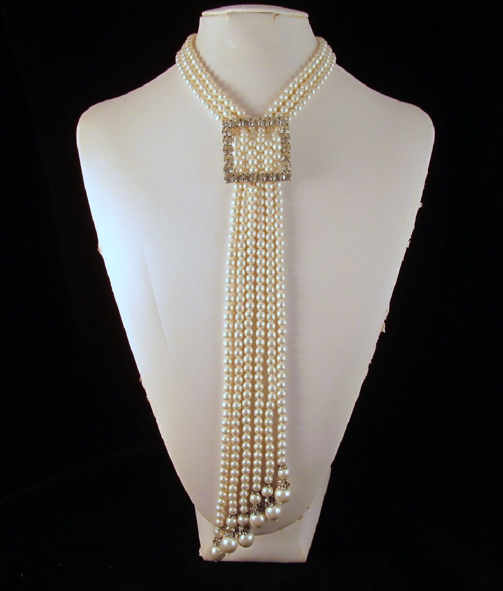 Faux Pearl Rhinestone Waterfall Choker Silver-tone Faux Pearl Rhinestone Waterfall Choker Silver-tone