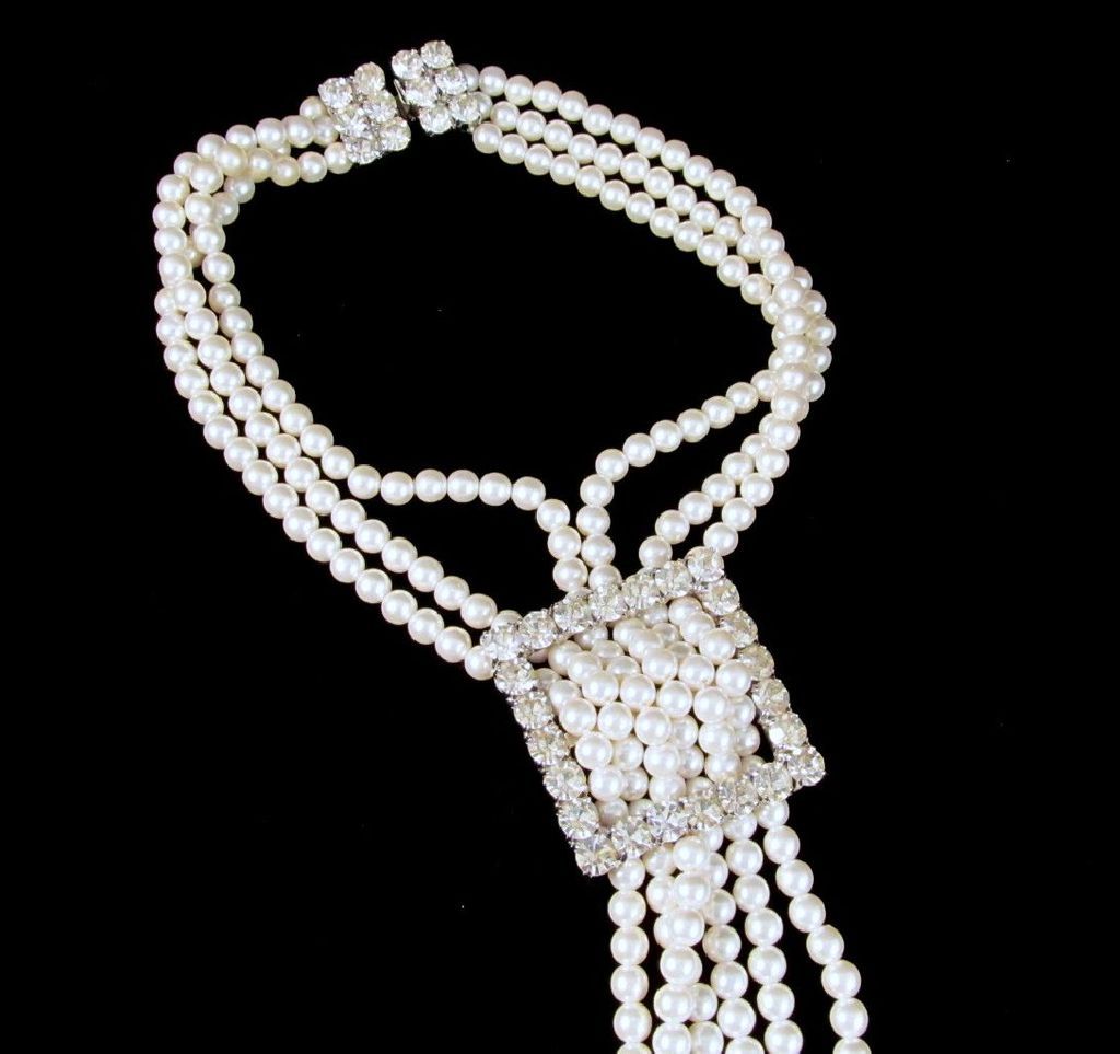 Faux Pearl Rhinestone Waterfall Choker Silver-tone Faux Pearl Rhinestone Waterfall Choker Silver-tone
