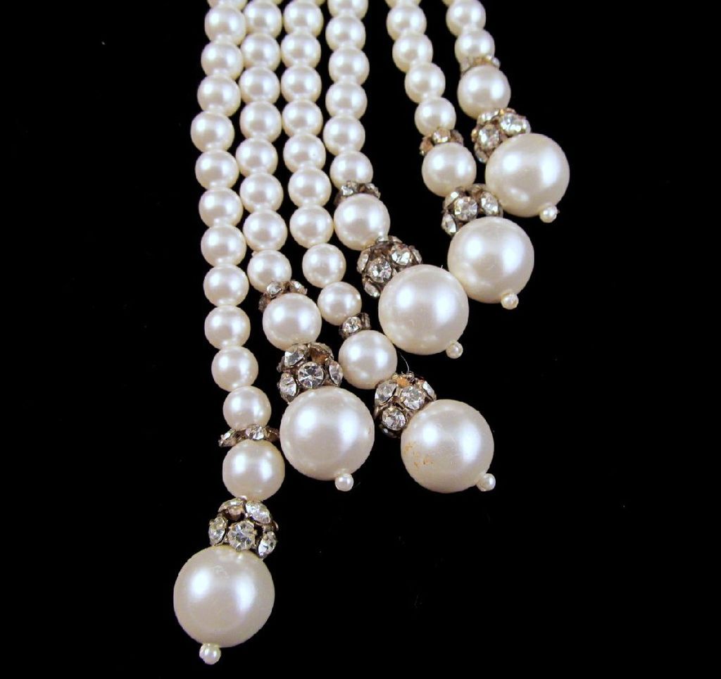 Faux Pearl Rhinestone Waterfall Choker Silver-tone Faux Pearl Rhinestone Waterfall Choker Silver-tone