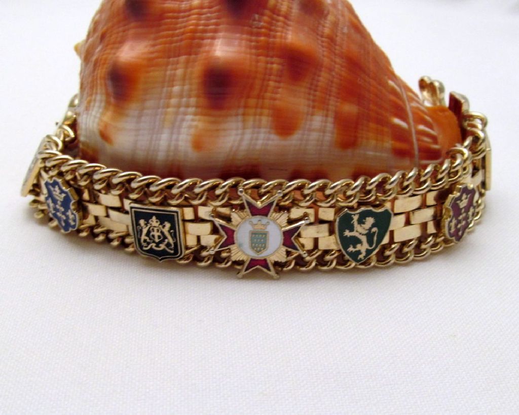 Enameled Heraldic Crests Chain and Links Bracelet Gold-tone Enameled Heraldic Crests Chain and Links Bracelet Gold-tone