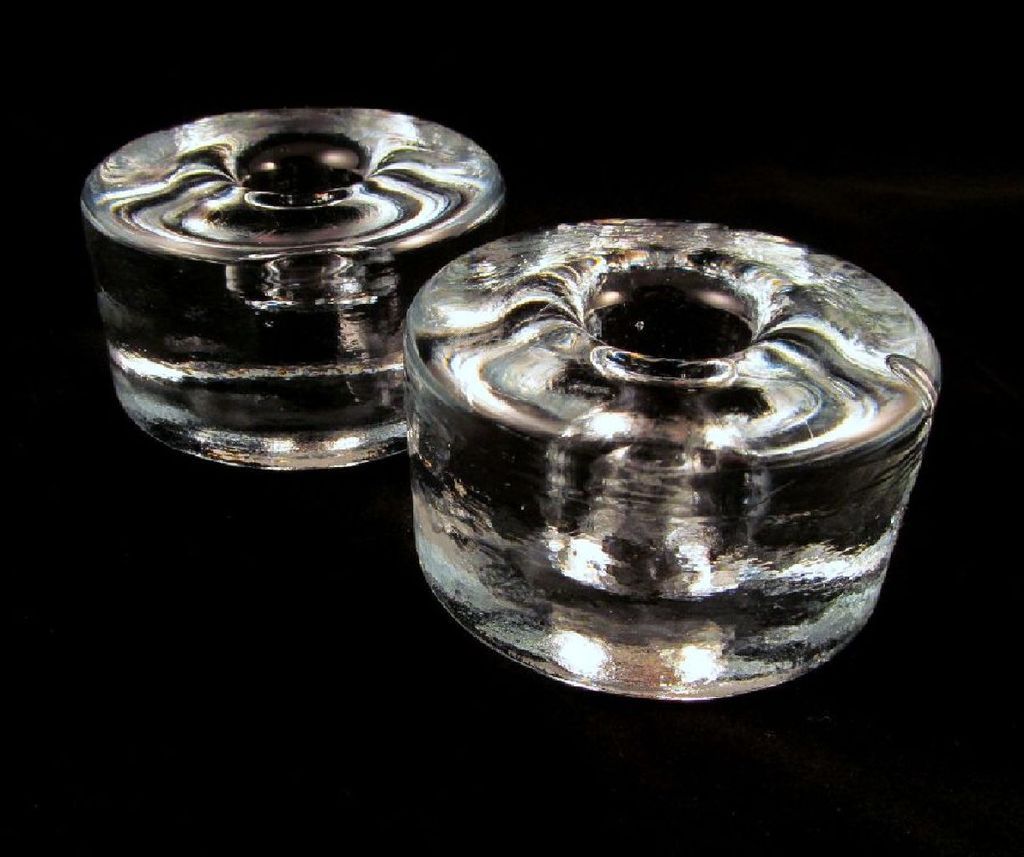 Blenko Squat Candle Holders Crystal Pair Mid Century Modern Blenko Squat Candle Holders Crystal Pair Mid Century Modern