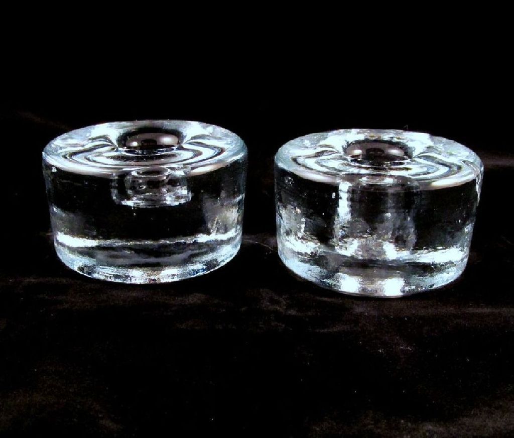 Blenko Squat Candle Holders Crystal Pair Mid Century Modern Blenko Squat Candle Holders Crystal Pair Mid Century Modern