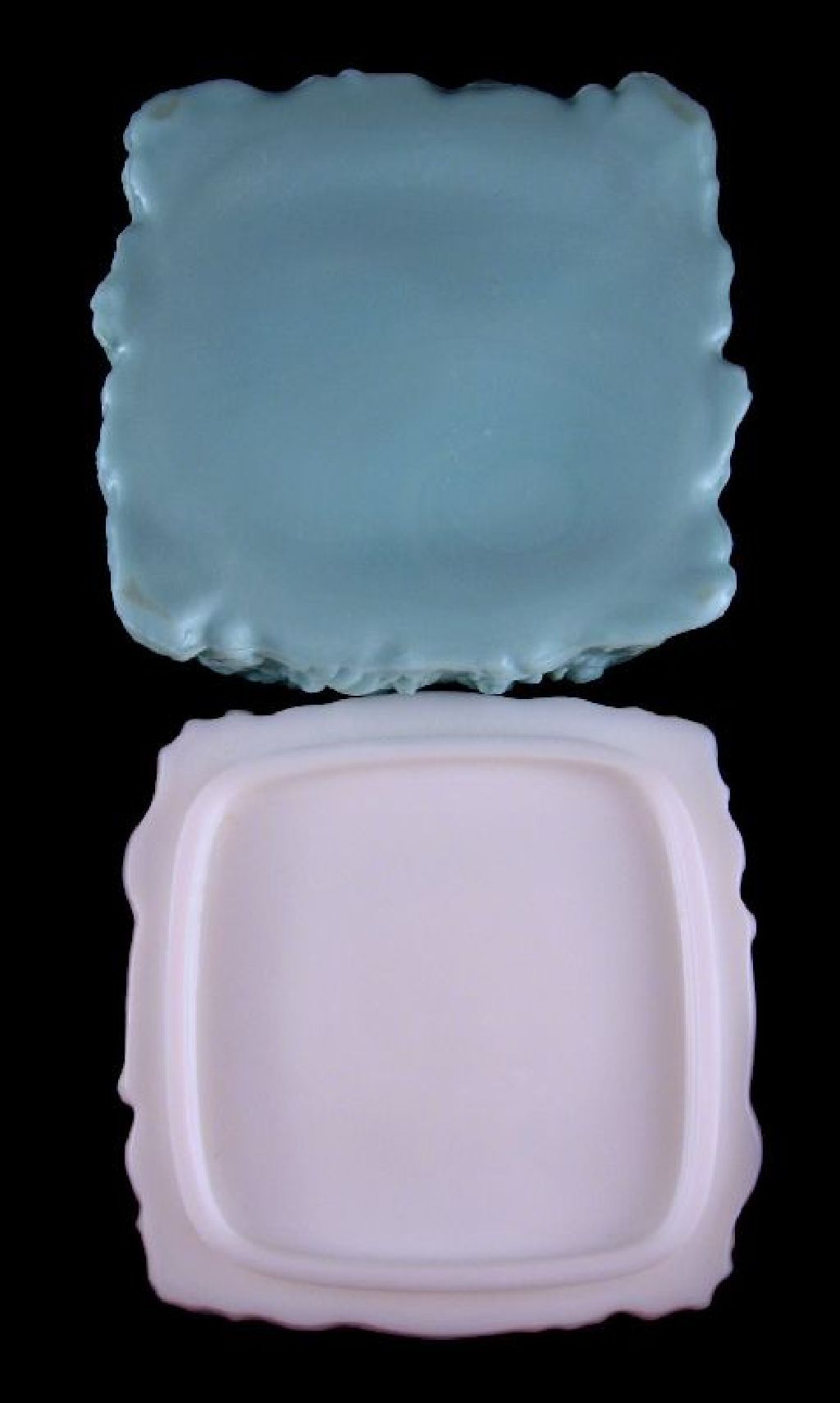 Fostoria Jenny Lind Aqua Handkerchief Hanky Box Milk Glass Fostoria Jenny Lind Aqua Handkerchief Hanky Box Milk Glass