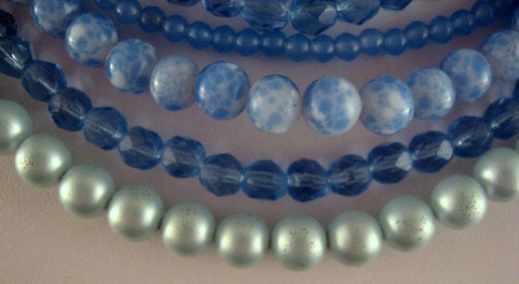 Blue Marvella 10 Strand Glass Necklace Earrings Set Blue Marvella 10 Strand Glass Necklace Earrings Set