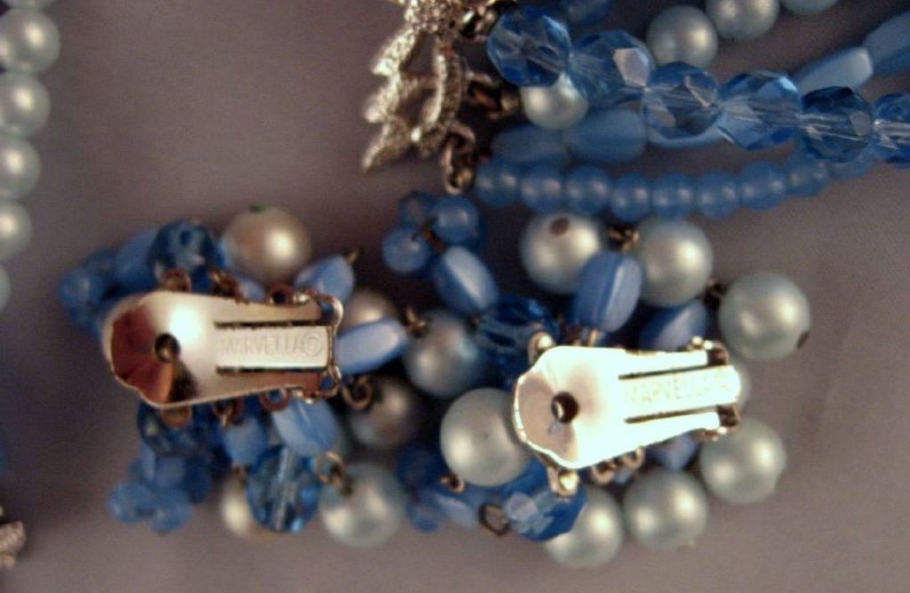 Blue Marvella 10 Strand Glass Necklace Earrings Set Blue Marvella 10 Strand Glass Necklace Earrings Set