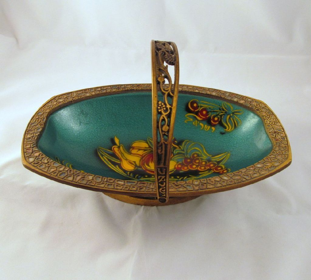 Vintage Brass Enamel Basket Fruit Israel Souvenir Teal Blue Vintage Brass Enamel Basket Fruit Israel Souvenir Teal Blue