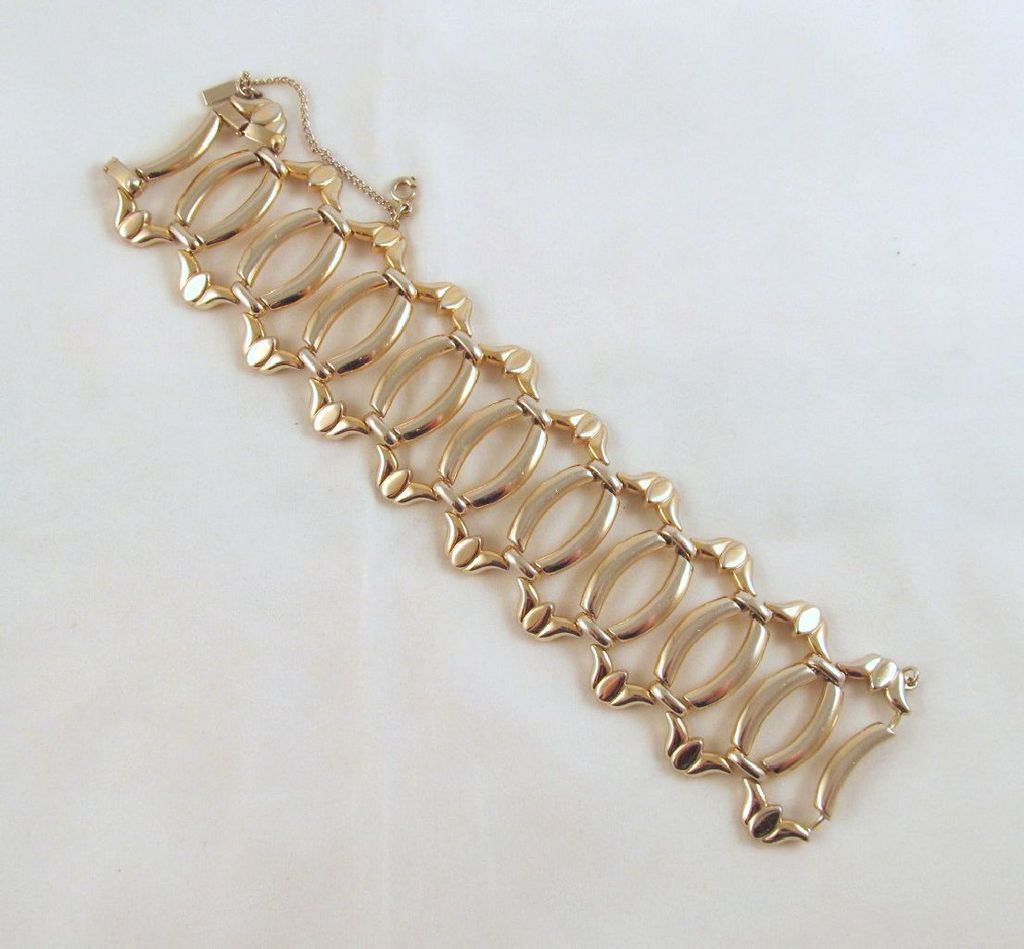 Wide Vintage Mid Century Bracelet Monet Gold-tone Wide Vintage Mid Century Bracelet Monet Gold-tone