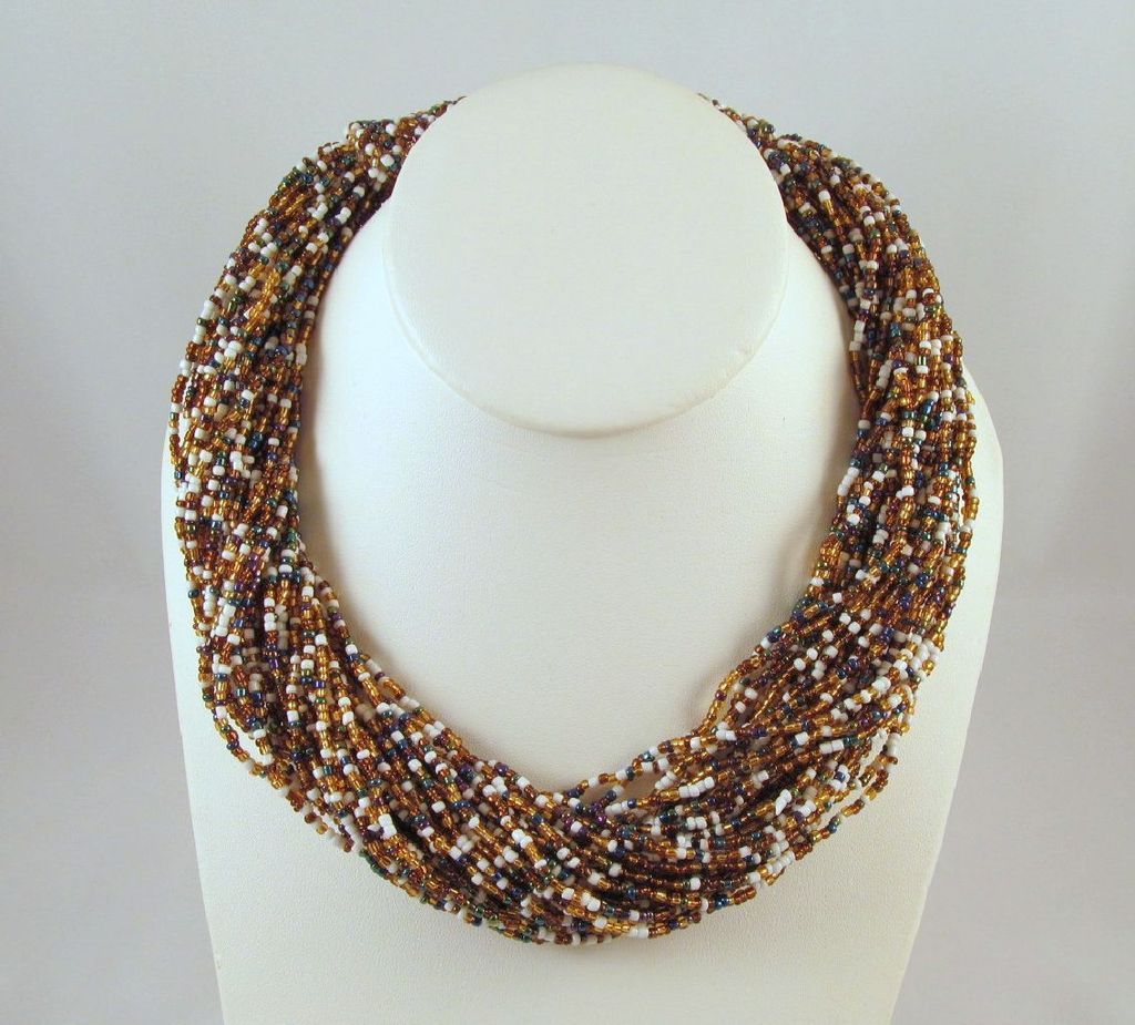 Multi-Strand Torsade Metallic Glass Seed Beads Fall Colors Multi-Strand Torsade Metallic Glass Seed Beads Fall Colors