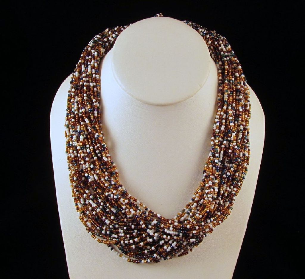 Multi-Strand Torsade Metallic Glass Seed Beads Fall Colors Multi-Strand Torsade Metallic Glass Seed Beads Fall Colors