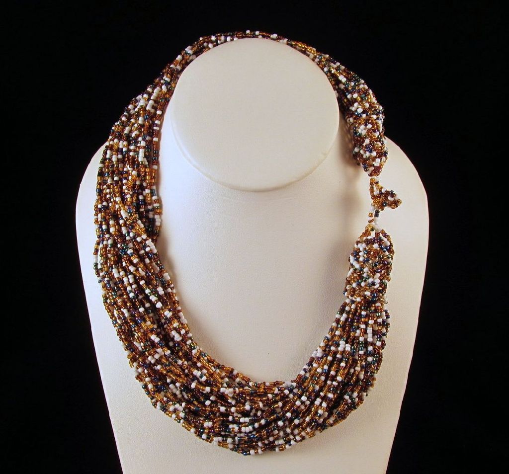 Multi-Strand Torsade Metallic Glass Seed Beads Fall Colors Multi-Strand Torsade Metallic Glass Seed Beads Fall Colors