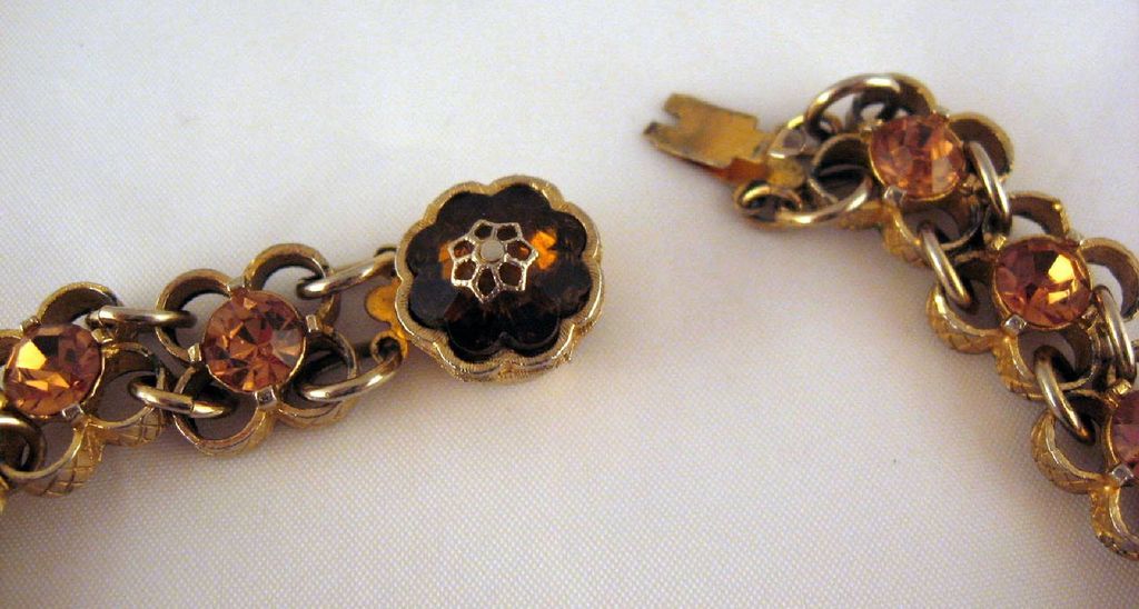 Etruscan Revival Topaz Citrine Rhinestone Necklace Gold-tone Etruscan Revival Topaz Citrine Rhinestone Necklace Gold-tone