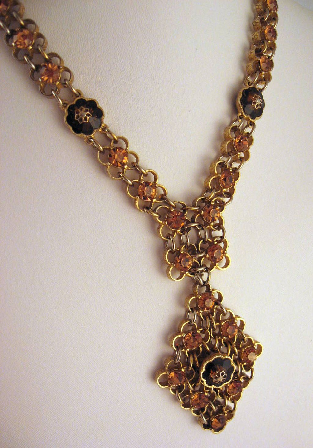 Etruscan Revival Topaz Citrine Rhinestone Necklace Gold-tone Etruscan Revival Topaz Citrine Rhinestone Necklace Gold-tone