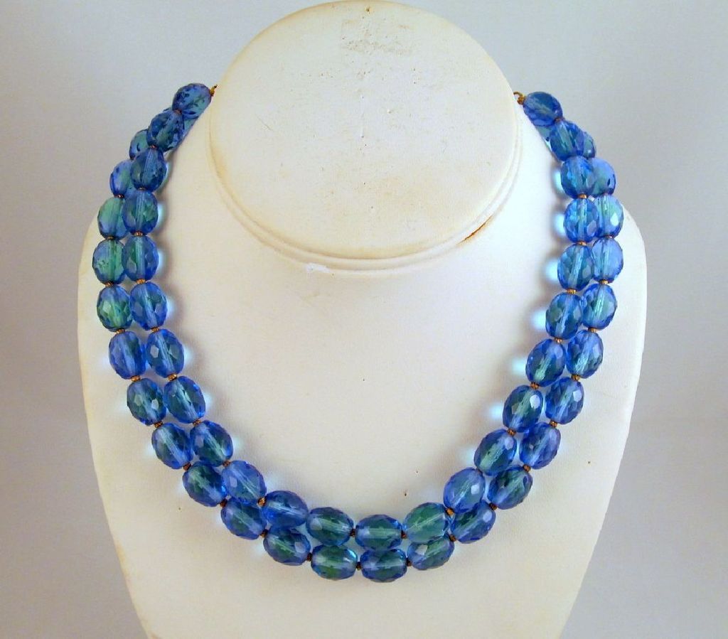 Carnegie Blue Green Bicolor Crystal Necklace Double Strand Carnegie Blue Green Bicolor Crystal Necklace Double Strand