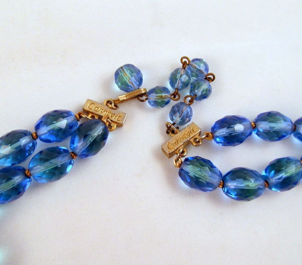 Carnegie Blue Green Bicolor Crystal Necklace Double Strand Carnegie Blue Green Bicolor Crystal Necklace Double Strand