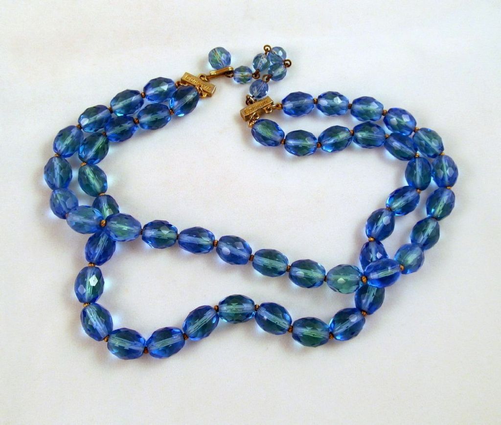 Carnegie Blue Green Bicolor Crystal Necklace Double Strand Carnegie Blue Green Bicolor Crystal Necklace Double Strand