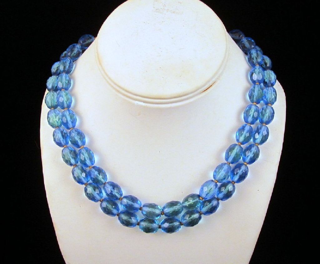 Carnegie Blue Green Bicolor Crystal Necklace Double Strand Carnegie Blue Green Bicolor Crystal Necklace Double Strand