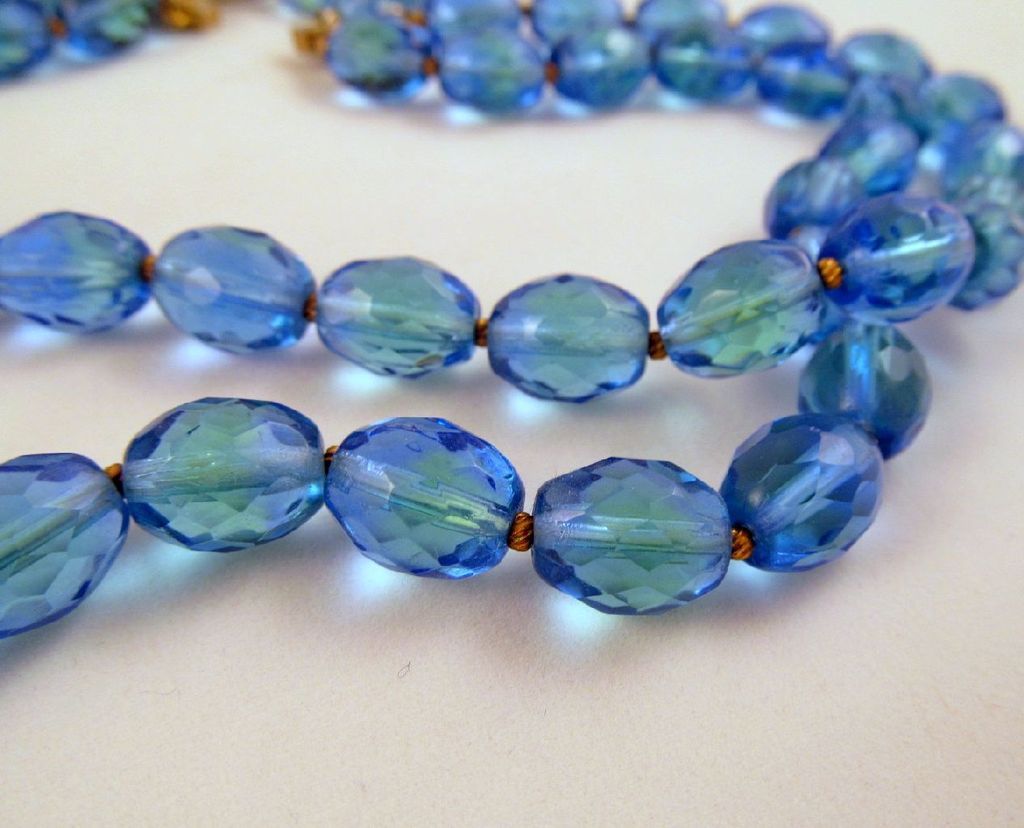 Carnegie Blue Green Bicolor Crystal Necklace Double Strand Carnegie Blue Green Bicolor Crystal Necklace Double Strand
