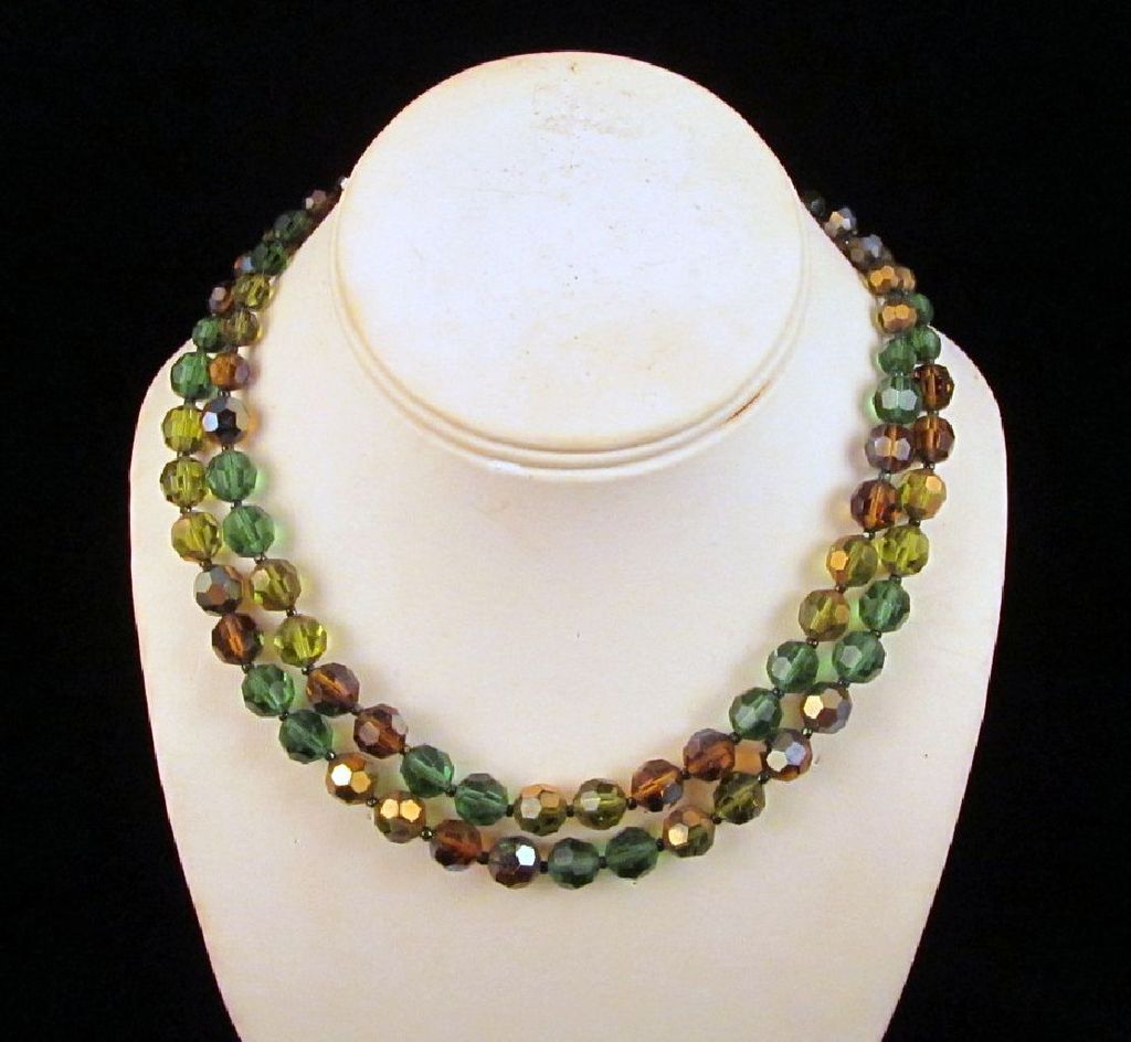 Marvella Green Brown AB Crystal Bead Necklace Marvella Green Brown AB Crystal Bead Necklace