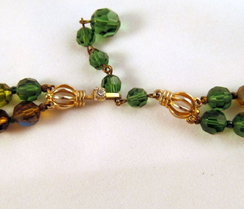 Marvella Green Brown AB Crystal Bead Necklace Marvella Green Brown AB Crystal Bead Necklace