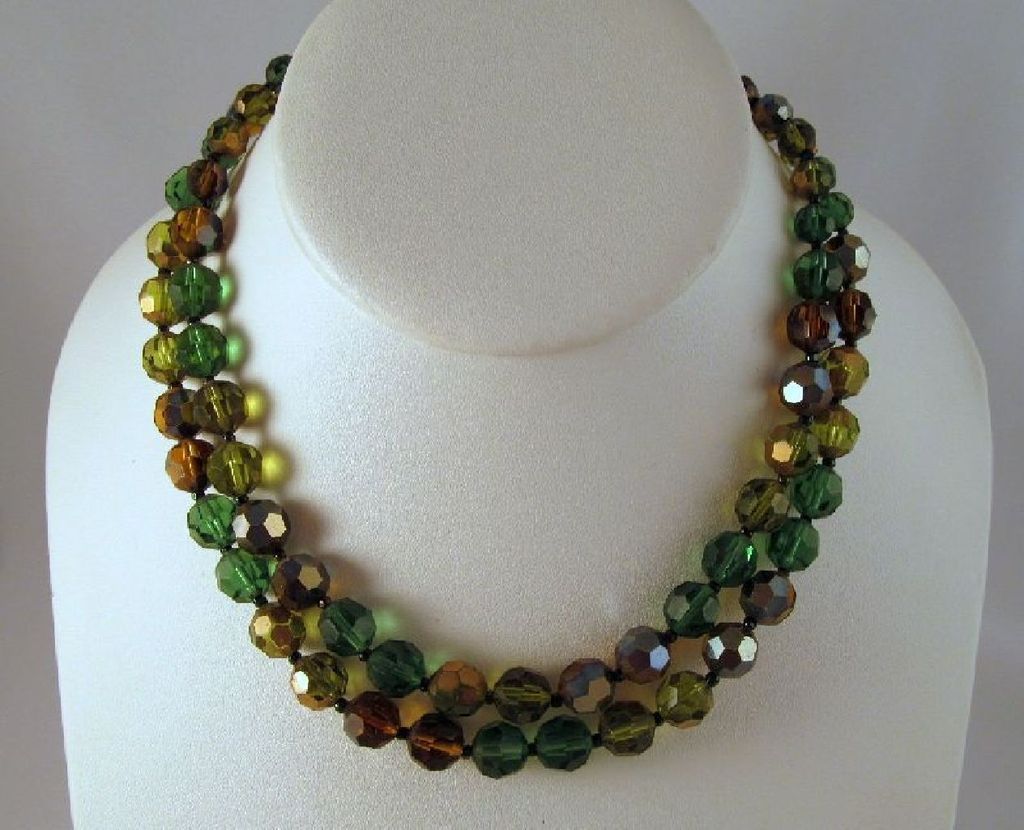 Marvella Green Brown AB Crystal Bead Necklace Marvella Green Brown AB Crystal Bead Necklace