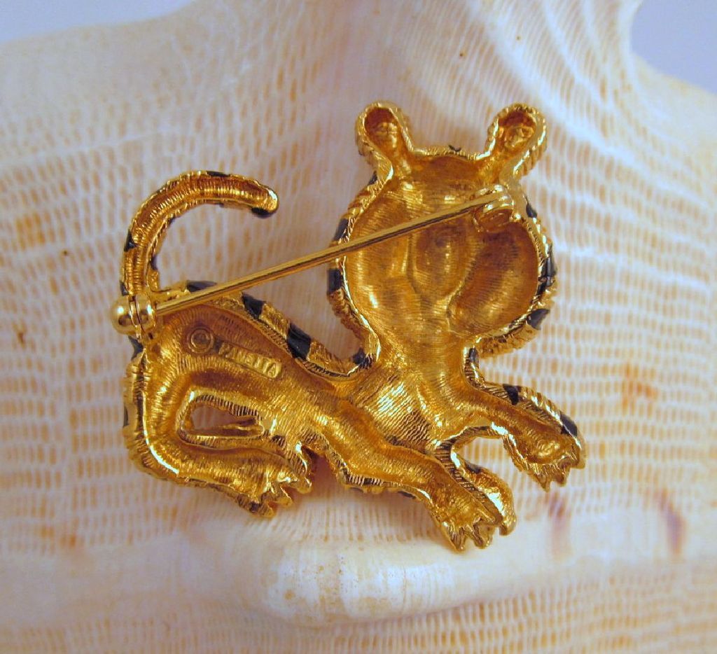 Comical Panetta Tiger Brooch Enamel Gold-tone Comical Panetta Tiger Brooch Enamel Gold-tone