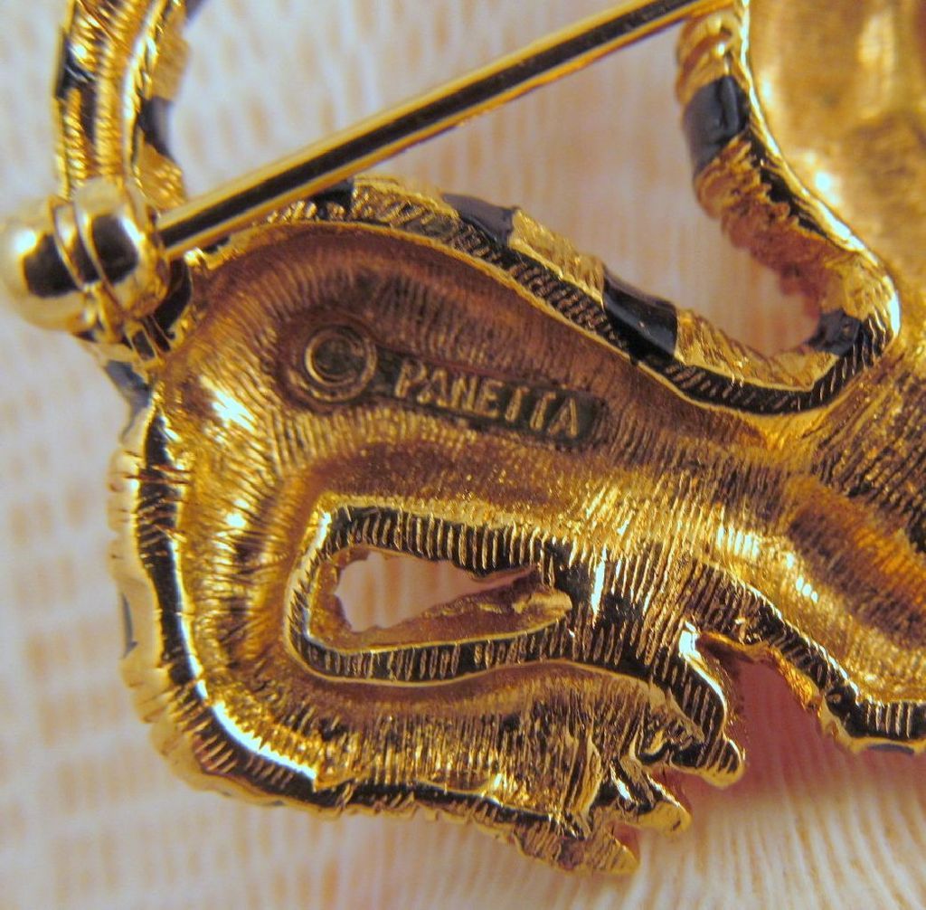 Comical Panetta Tiger Brooch Enamel Gold-tone Comical Panetta Tiger Brooch Enamel Gold-tone