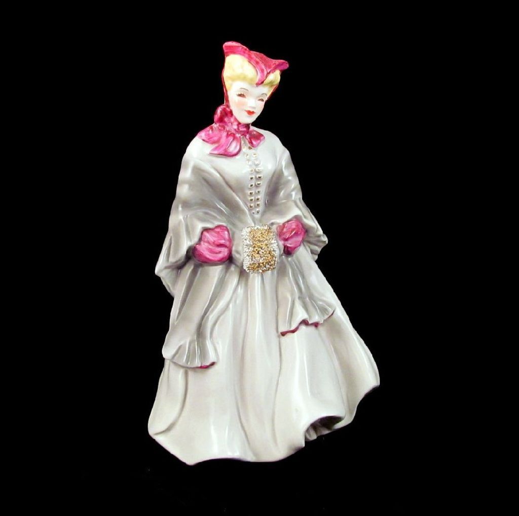 Camille Figurine Florence Ceramics Fuchsia Trim Grey Dress Camille Figurine Florence Ceramics Fuchsia Trim Grey Dress