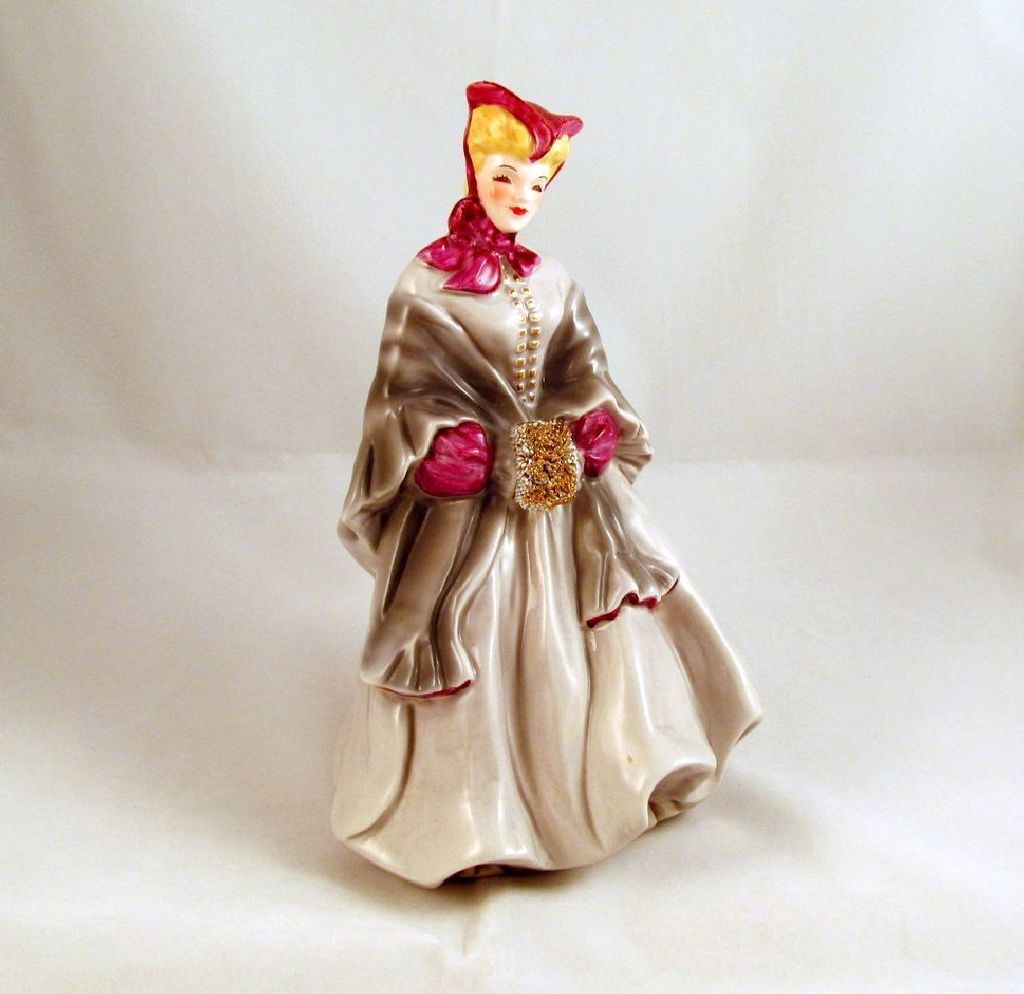 Camille Figurine Florence Ceramics Fuchsia Trim Grey Dress Camille Figurine Florence Ceramics Fuchsia Trim Grey Dress