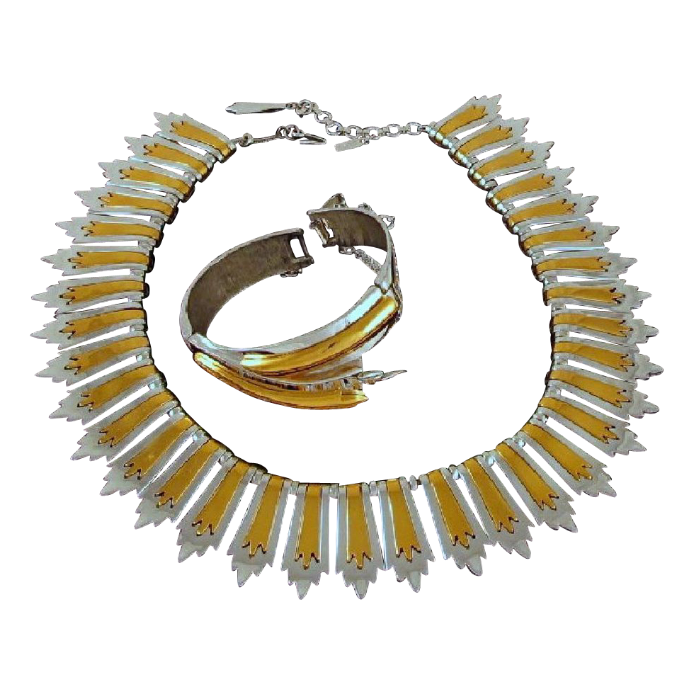 Gold/Silver-tone Monet Colleta Collar Necklace Bracelet 1976 Gold/Silver-tone Monet Colleta Collar Necklace Bracelet 1976